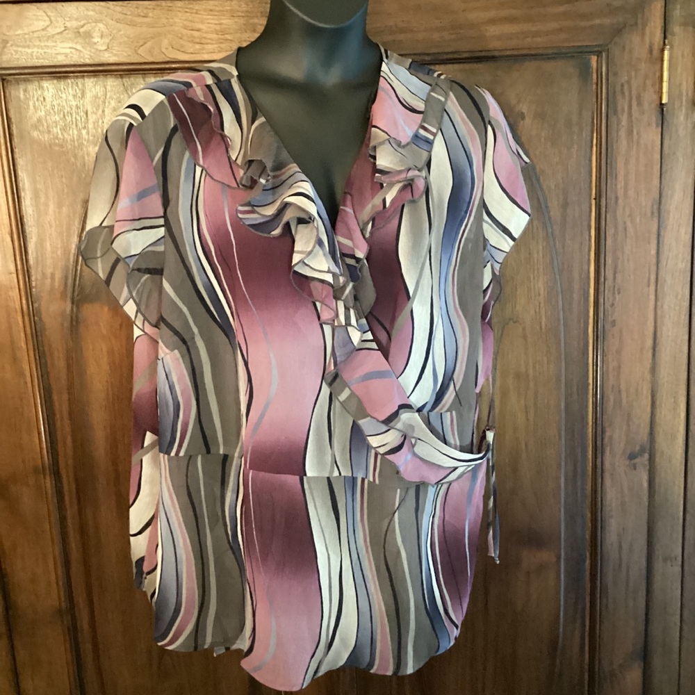 LaneBryant- translucent wrap shirt with ruffle (26/28)
